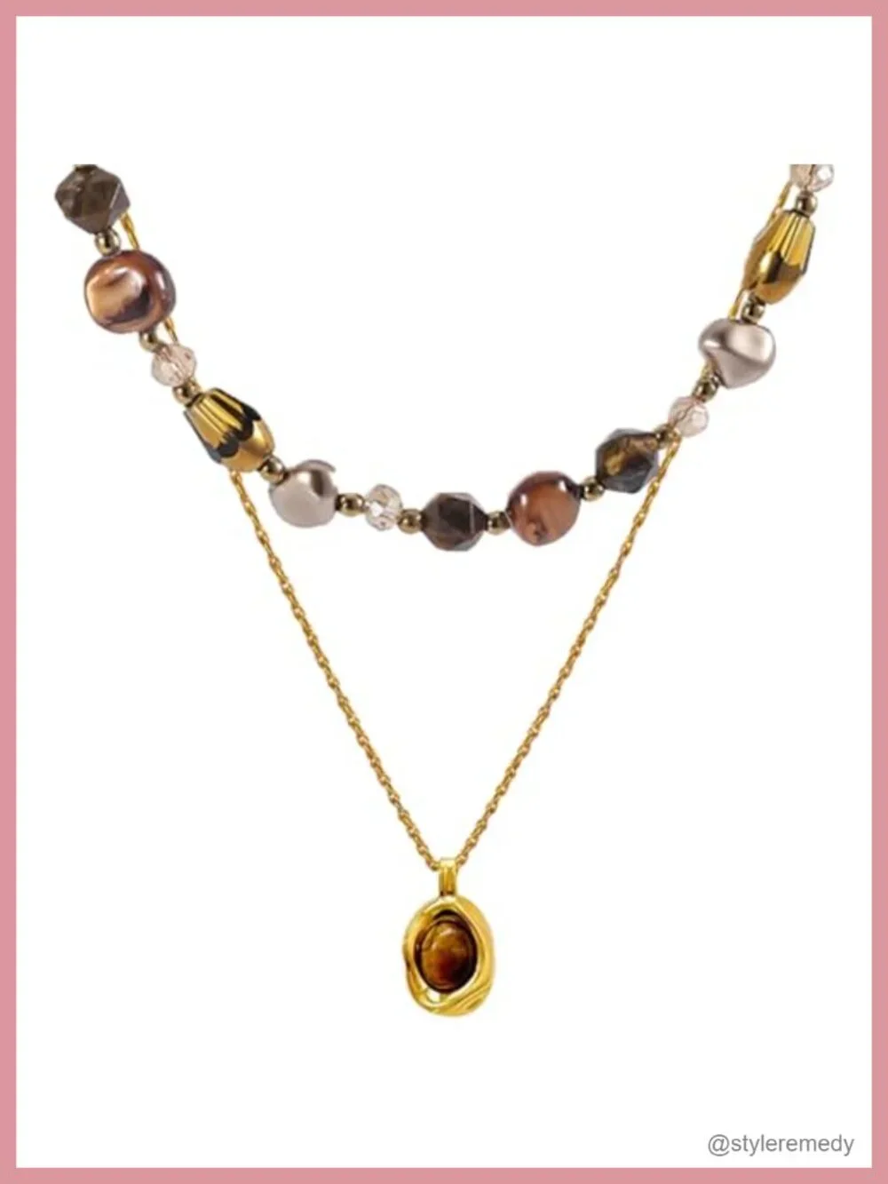 Bohemian Layered Necklace Set with Tiger's Eye and 14K Gold-Tone Chain